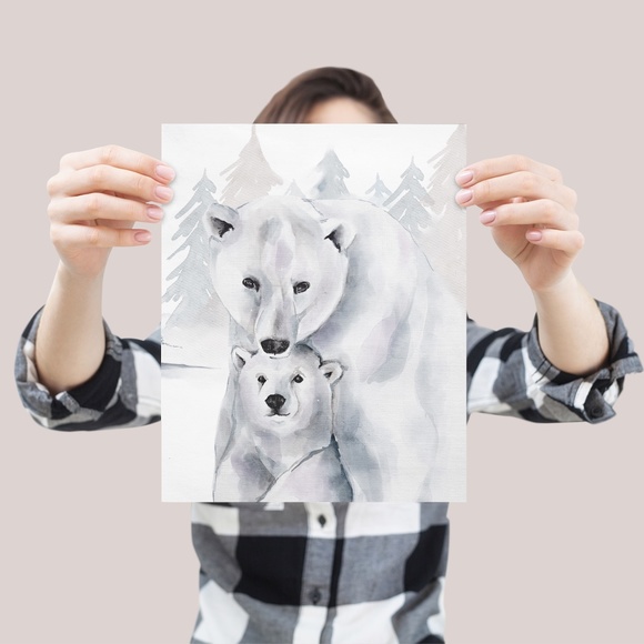 Watercolor Polar Bears Wall Art Illustration Print Poster Card Unframed - Picture 5 of 17